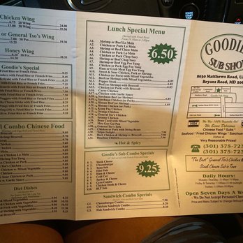 Goodies - a menu for a restaurant - Chinese Near Me - Bryans Road, Maryland Goodies - a menu for a restaurant - Chinese Near Me - Bryans Road, Maryland