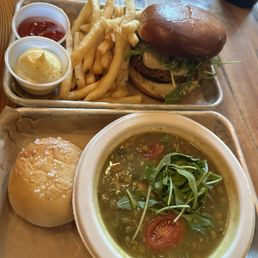 Falafel burger and lentil soup Falafel burger and lentil soup