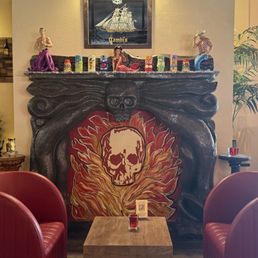 The cute decor fireplace.