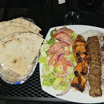 Caffe Amore - Triple combo (3 meats) Chicken, tri tip and beef skewers With bread, rice and salad - Hookah Bars Near Me - Modesto, California