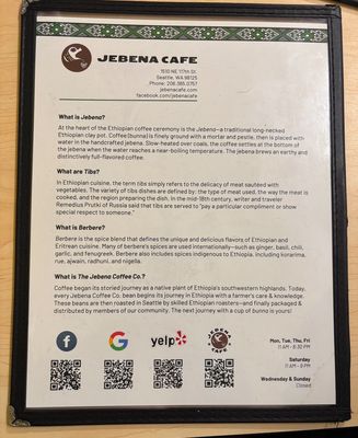 Menu photo 5 Jebena Cafe Seattle, WA