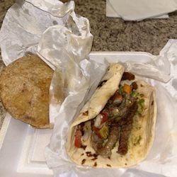 Gordita is cooked to perfection and tripa taco  homemade tortillas