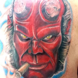 Eternal Tattoos - Hell boy original drawing and tattoo done by Dennis Chistopher Warner