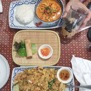 Thai Orchid - Specialty Thai Tea w/ jelly (DELICIOUS!), egg rolls, pineapple fried rice &, I think, Yellow chicken curry - Thai Near Me - Columbus, Georgia Thai Orchid - Specialty Thai Tea w/ jelly (DELICIOUS!), egg rolls, pineapple fried rice &, I think, Yellow chicken curry - Thai Near Me - Columbus, Georgia