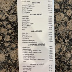 Raj Mahal Indian Restaurant - Menu