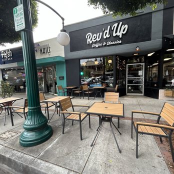 Rev'd Up Coffee & Classics - The front looks amazing, I love the outdoor tables. I can't wait to spend my summer mornings here. - Coffee & Tea Near Me - Glendora, California