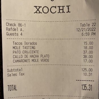 Xochi - Receipt - Mexican Near Me - Houston, Texas