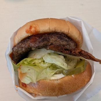 The Apple Pan - Hickory Burger no cheese - Burgers Near Me - Los Angeles, California The Apple Pan - Hickory Burger no cheese - Burgers Near Me - Los Angeles, California