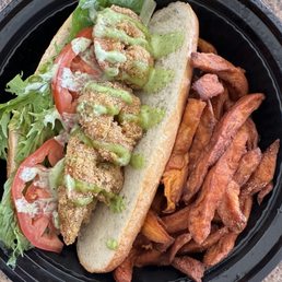 Catfish Poboy with sweet potato fries Catfish Poboy with sweet potato fries