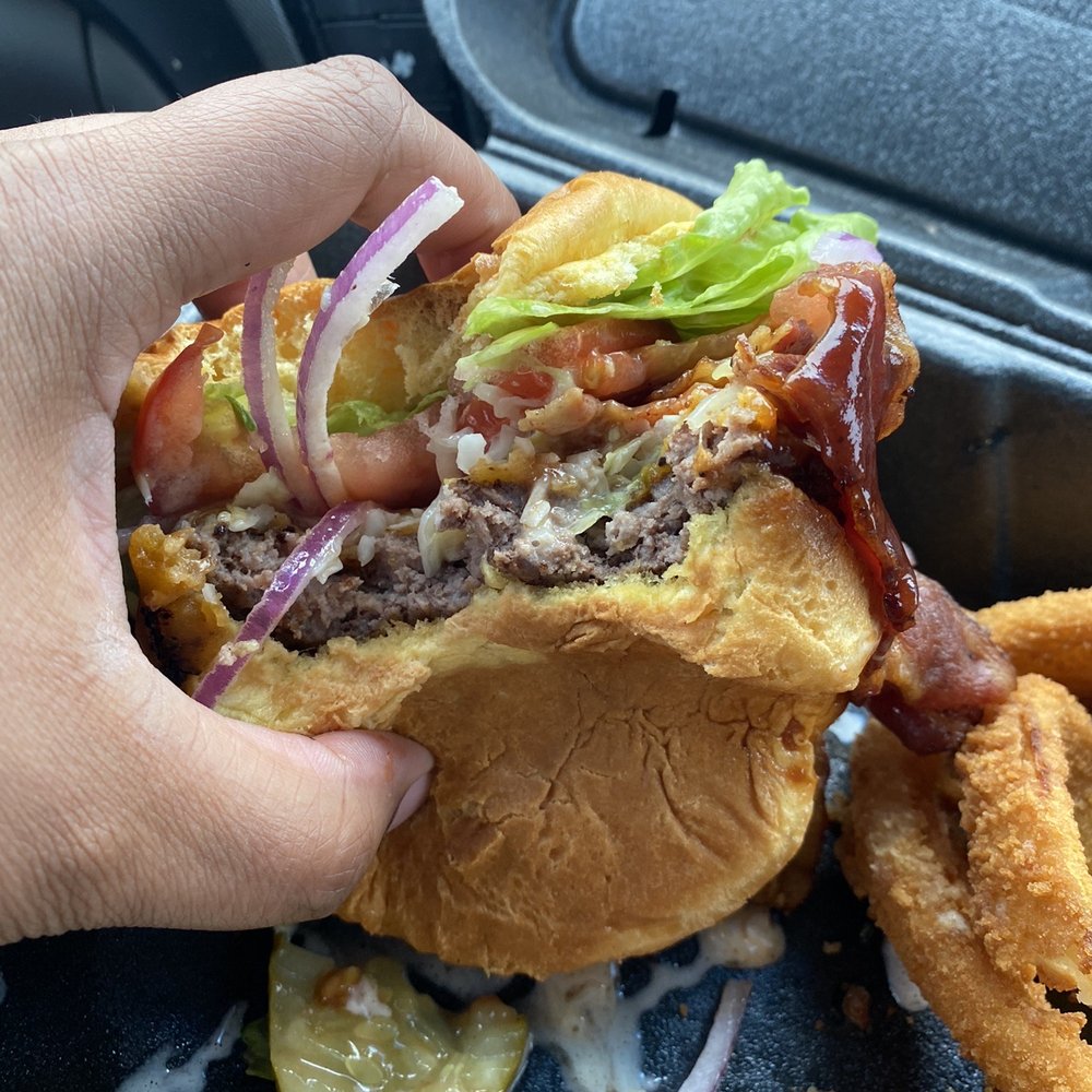 Cheeseburger Bobby's - Carolina Cheeseburger with Onion Rings - Burgers Near Me - Hiram, Georgia Cheeseburger Bobby's - Carolina Cheeseburger with Onion Rings - Burgers Near Me - Hiram, Georgia