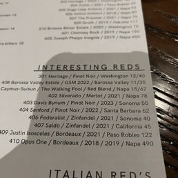 Interesting red wines list Interesting red wines list