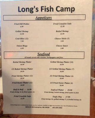 Menu photo 3 Long's Fish Camp Enterprise, MS Menu photo 3 Long's Fish Camp Enterprise, MS