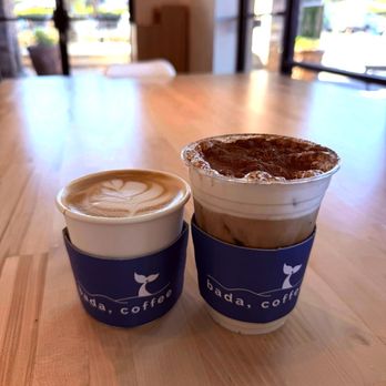 Bada Coffee - Small hot caramel latte w oat milk (8.5/10) & Bada Fog (8.5/10) you gotta mix this one all up for it to be delicious. $14.85 w/ tip - Coffee & Tea Near Me - Torrance, California