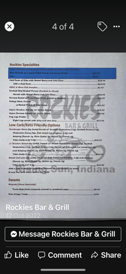 Menu photo 1 Rockies Bar and Grill Rising Sun, IN Menu photo 1 Rockies Bar and Grill Rising Sun, IN