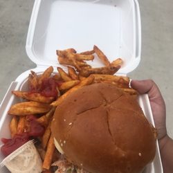 Miro's Food Truck - Cajun Sandwich with Fries and Miro's special sauce.