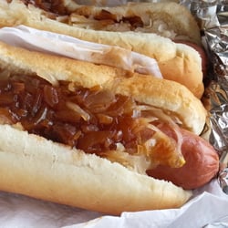 McDonald Ave Hot Dog Cart - A close up of the hotdog