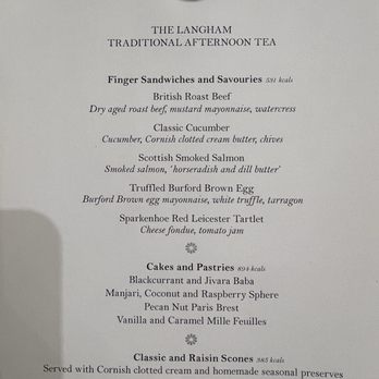 The Langham London - Afternoon Tea Menu - Hotels Near Me - London, XGL