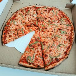 Large cheese thin crust with green peppers. Large cheese thin crust with green peppers.