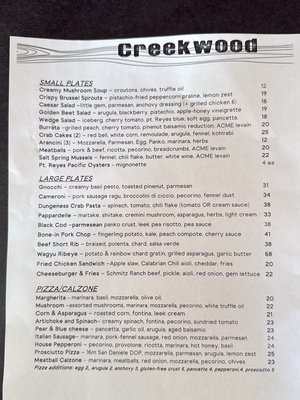 Menu photo 1 Creekwood Berkeley, CA