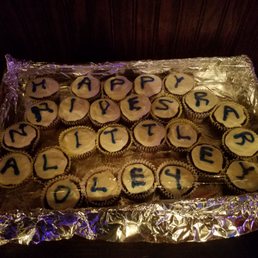 a tray of cupcakes