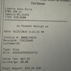 Liberty Auto Parts - Receipt