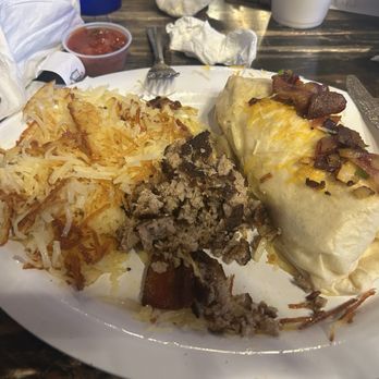 Billy Gail’s - Branson - Southwest burrito with a sausage patty I cut up - American Near Me - Branson, Missouri