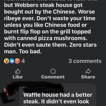 Webbers Steak House - My man's review on his social media... - Steakhouses Near Me - South Daytona, Florida Webbers Steak House - My man's review on his social media... - Steakhouses Near Me - South Daytona, Florida