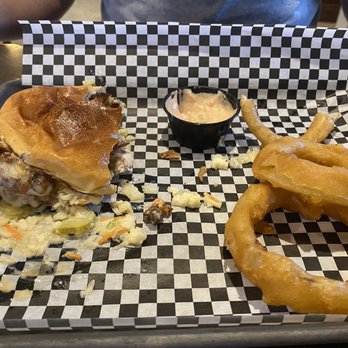 The Asylum - Kickin chicken with onion rings! Messy goodness. Spicy mayo was amazing. - Cocktail Bars Near Me - Lewisburg, West Virginia The Asylum - Kickin chicken with onion rings! Messy goodness. Spicy mayo was amazing. - Cocktail Bars Near Me - Lewisburg, West Virginia