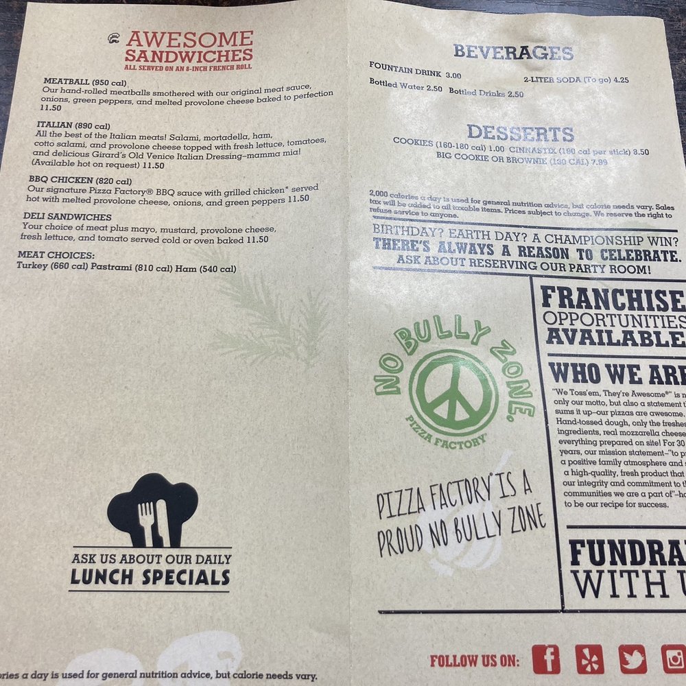 Pizza Factory - Menu - Pizza Near Me - Friant, California Pizza Factory - Menu - Pizza Near Me - Friant, California