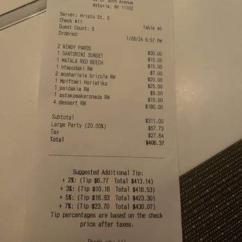 Nisi Estiatorio - Our bill - Greek Near Me - Astoria, New York