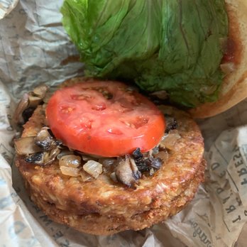 Wayback Burgers - Veggie Burger - Craft Your Own Sandwich our way with grilled onions and mushrooms - Hot Dogs Near Me - Wilson, North Carolina Wayback Burgers - Veggie Burger - Craft Your Own Sandwich our way with grilled onions and mushrooms - Hot Dogs Near Me - Wilson, North Carolina