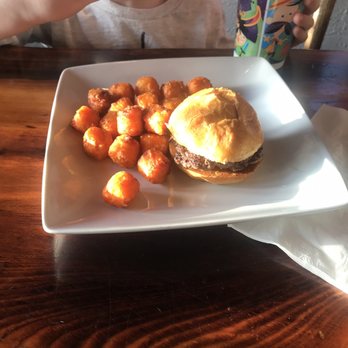 Murphy's Mountain Grill - Secret kids' menu slider with sweet potato tots and milk - American Near Me - Evergreen, Colorado
