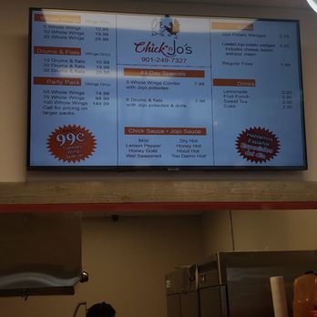 Chick’ n Jo’s - Menu view from counter - Chicken Wings Near Me - Memphis, Tennessee