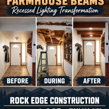 Rock Edge Construction - Removing drop down and installing farm house beams and lighting. - General Contractors Near Me Rock Edge Construction - Removing drop down and installing farm house beams and lighting. - General Contractors Near Me
