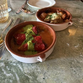 Mar Bella Boqueria - Chiles Rellenos (braised oxtail) and patatas bravas - Spanish Near Me - Denver, Colorado Mar Bella Boqueria - Chiles Rellenos (braised oxtail) and patatas bravas - Spanish Near Me - Denver, Colorado