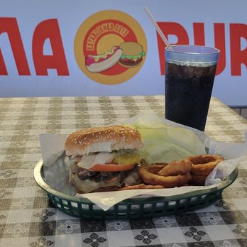 Bama Burgers 2 - a basket of food and a drink - Burgers Near Me - Pelham, Alabama
