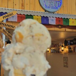 The Yeti Tavern - Double cone with banana rocky road and pecan praline, so delicious!