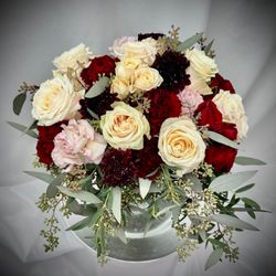 CPK Floral Designs - Gorgeous floral combo of blush peaches and pinks with deep reds.