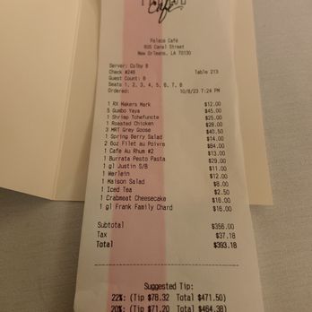 Palace Café - $390 bill- thanks for trying Cody !! - Cajun/Creole Near Me - New Orleans, Louisiana Palace Café - $390 bill- thanks for trying Cody !! - Cajun/Creole Near Me - New Orleans, Louisiana