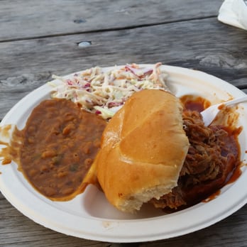 Dinosaur Bar-B-Que - Pulled Pork platter with baked beans and coleslaw - Barbeque Near Me - Syracuse, New York Dinosaur Bar-B-Que - Pulled Pork platter with baked beans and coleslaw - Barbeque Near Me - Syracuse, New York