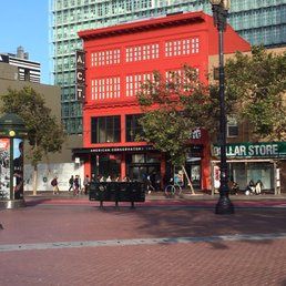 Bright red exterior on market street Bright red exterior on market street