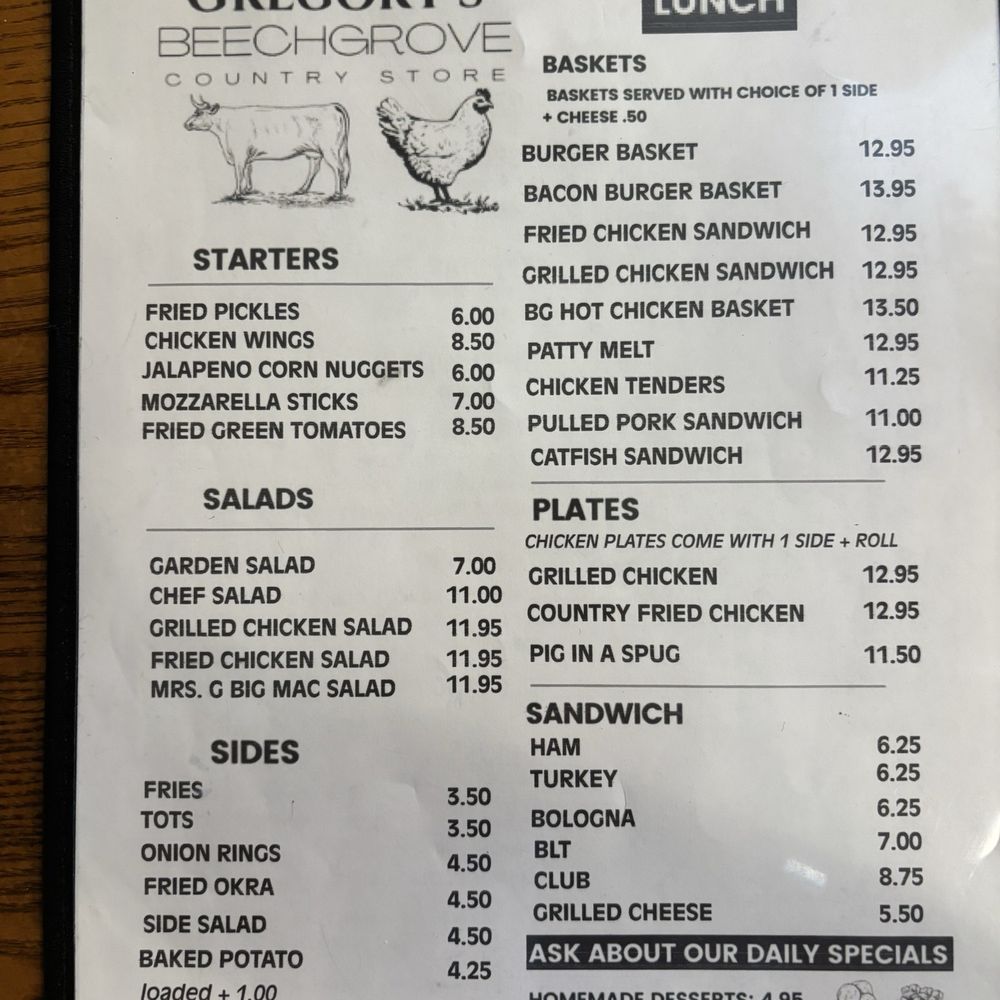 Gregorys Beechgrove Country Store - New menu - Salad Near Me - Beechgrove, Tennessee Gregorys Beechgrove Country Store - New menu - Salad Near Me - Beechgrove, Tennessee