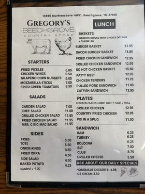 Menu photo 1 Gregorys Beechgrove Country Store Beechgrove, TN Menu photo 1 Gregorys Beechgrove Country Store Beechgrove, TN