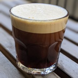 Pedestrian Coffee - Nitro coffee on the patio, delightful on an autumn day in the 20s (2020s or 1920s... no no, it wasn't 20 degrees!)