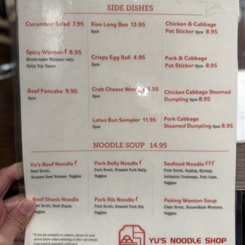 Yu's Noodle Shop - Menu - Chinese Near Me - Lone Tree, Colorado Yu's Noodle Shop - Menu - Chinese Near Me - Lone Tree, Colorado