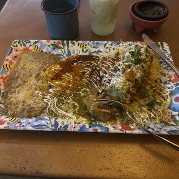 Mi Casa Restaurant - The fajita chimichanga with shrimp and all three salsas. - Mexican Near Me - Benson, Arizona