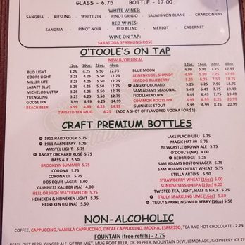 O'Toole's Restaurant Pub - Alcohol menu - American Near Me - Queensbury, New York