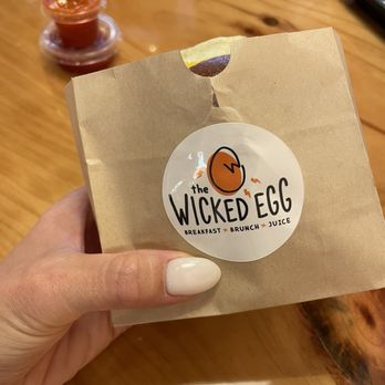 The Wicked Egg - I started ripping the wrapper when I noticed this cute sticker. - Breakfast & Brunch Near Me - Libertyville, Illinois
