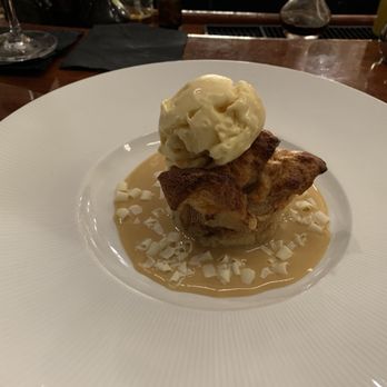 Montrio - White chocolate bread pudding with passion gelato! Orgasmic!! - New American Near Me - Monterey, California
