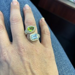 Collections Fine Jewelry - Custom designed mother's ring..in love  #peridot #aquarine